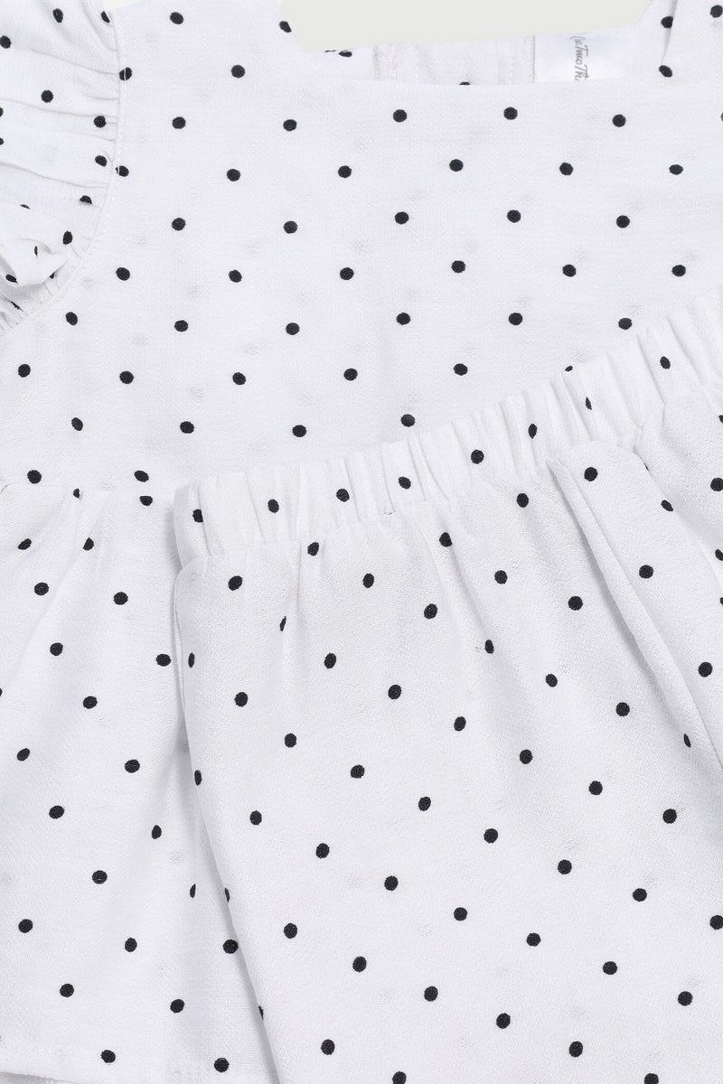 Baby Girls Spot Short Woven Set - White