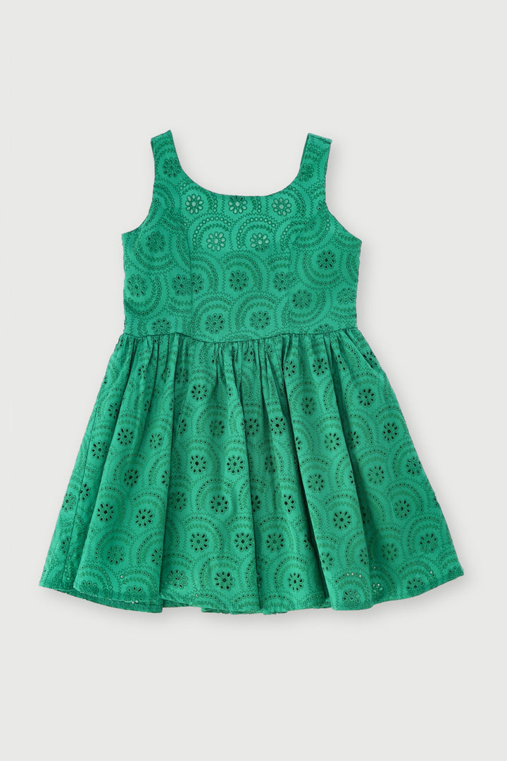 Pre-Girls Anglaise Tiered Dress - Green