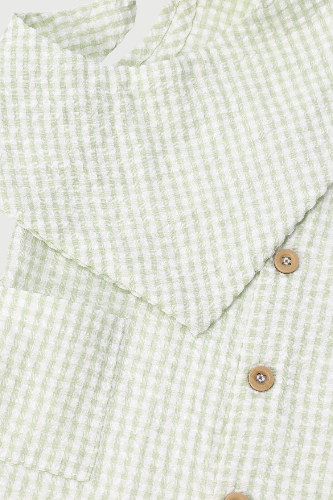 Baby Boys Gingham Woven Romper & Bib Set - Light Fatigue