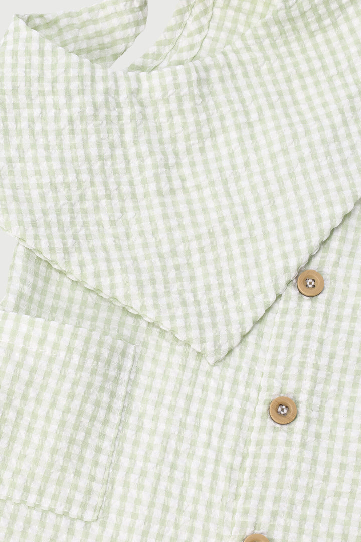 Baby Boys Gingham Woven Romper & Bib Set - Light Fatigue