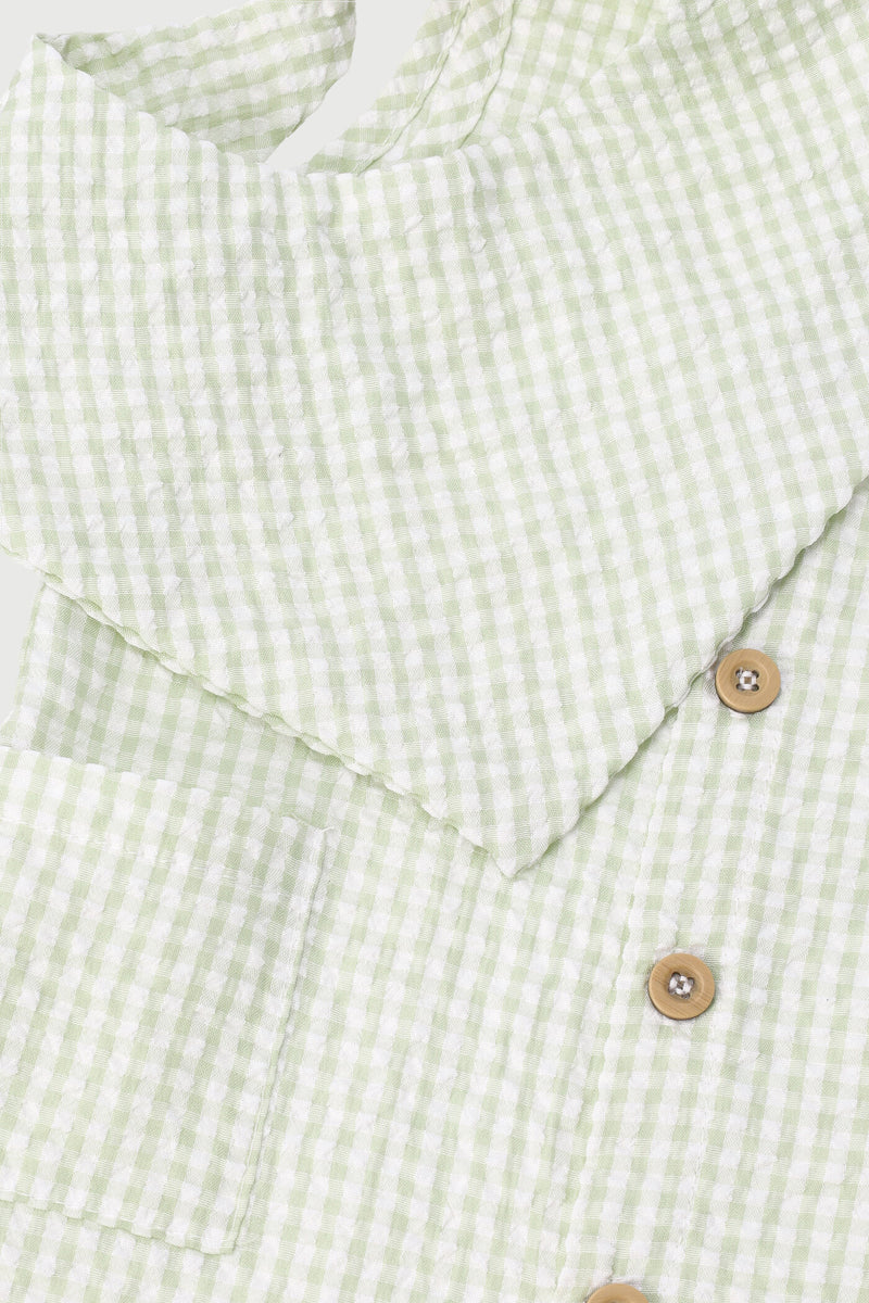 Baby Boys Gingham Woven Romper & Bib Set - Light Fatigue