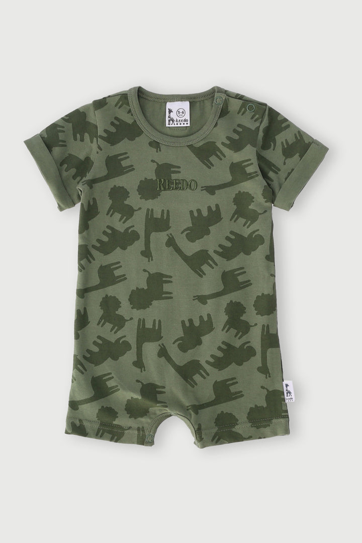 Keedo Baby Boys Safari Print Romper - Olive