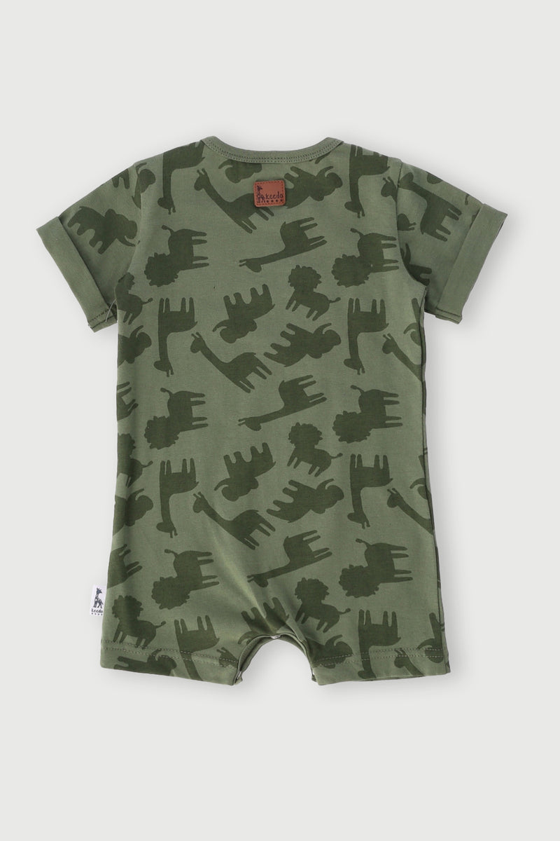 Keedo Baby Boys Safari Print Romper - Olive