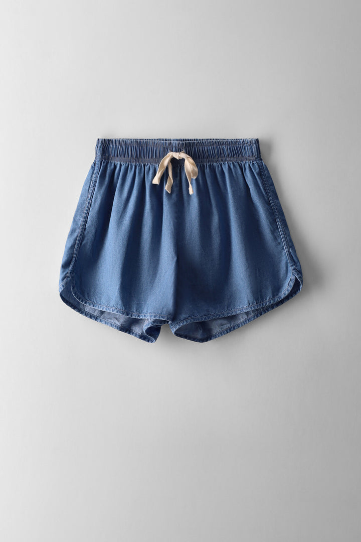 Girls Chambray Runner Shorts - Mid Blue