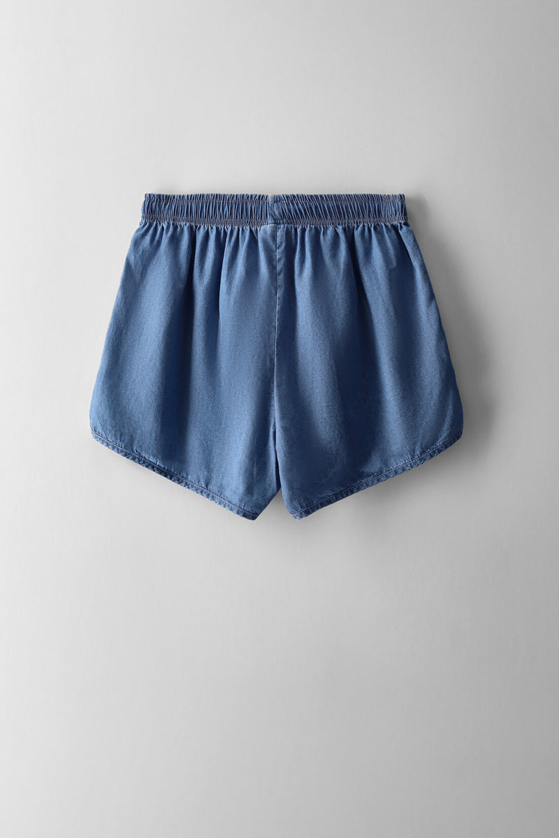 Girls Chambray Runner Shorts - Mid Blue