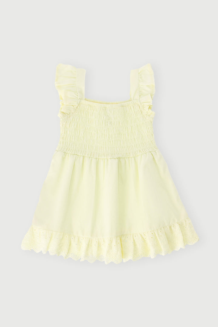 Baby Girls Strappy Shirred Anglaise Dress - Yellow