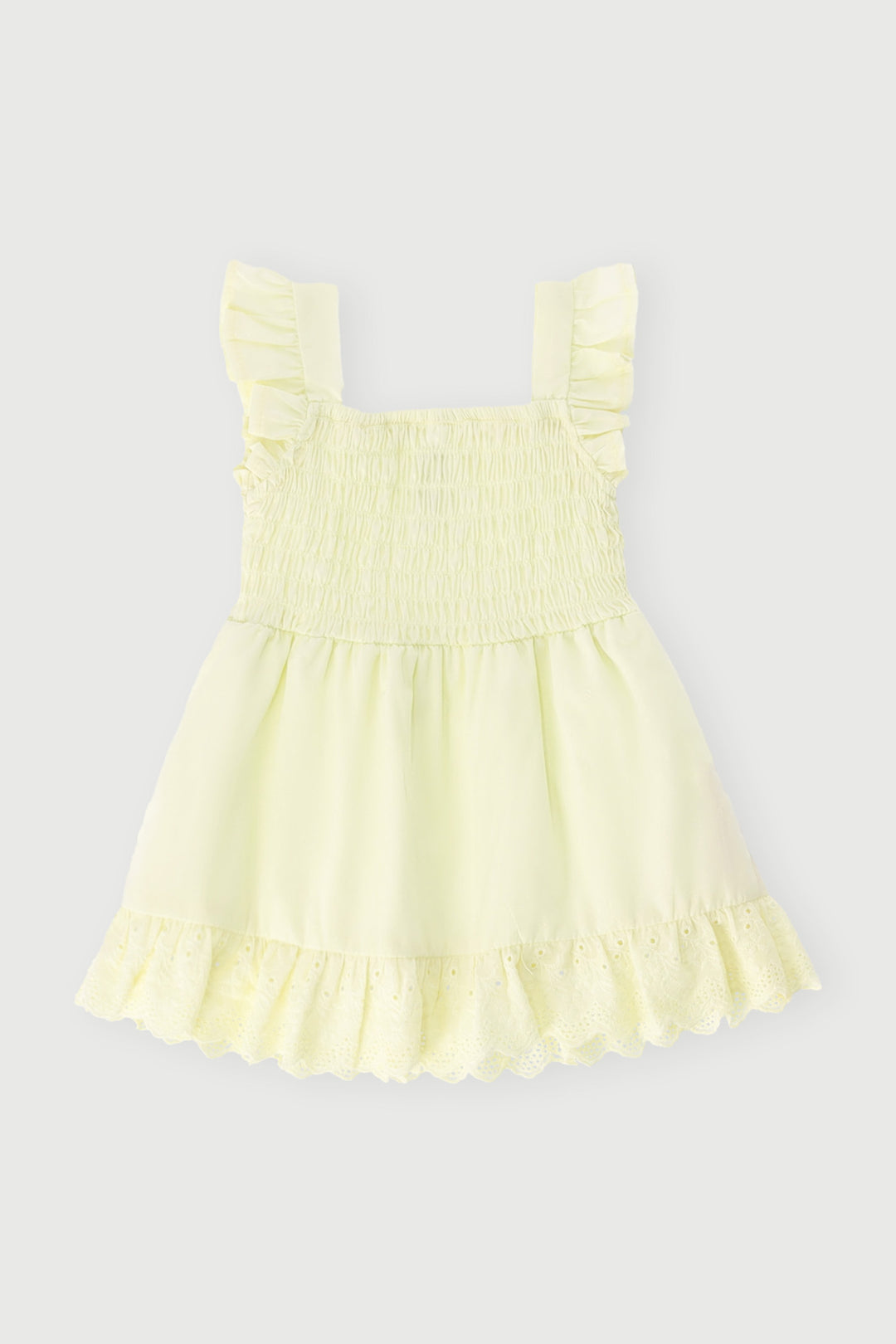 Baby Girls Strappy Shirred Anglaise Dress - Yellow