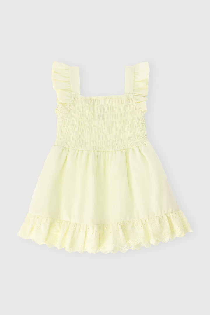 Baby Girls Strappy Shirred Anglaise Dress - Yellow