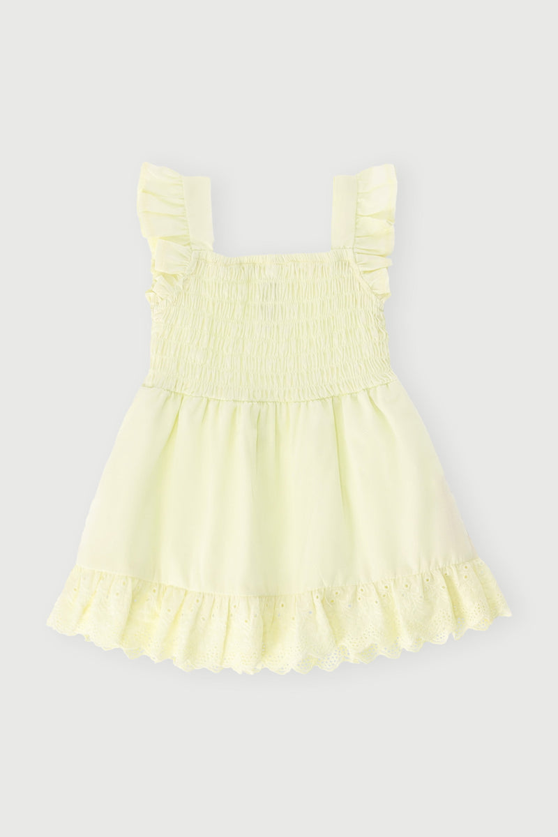 Baby Girls Strappy Shirred Anglaise Dress - Yellow