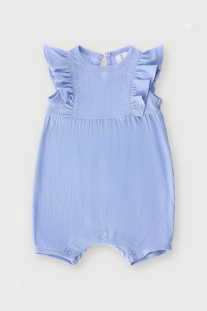 Baby Girls Textured Frill Romper - Blue