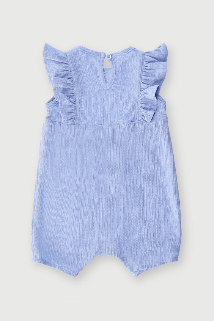 Baby Girls Textured Frill Romper - Blue