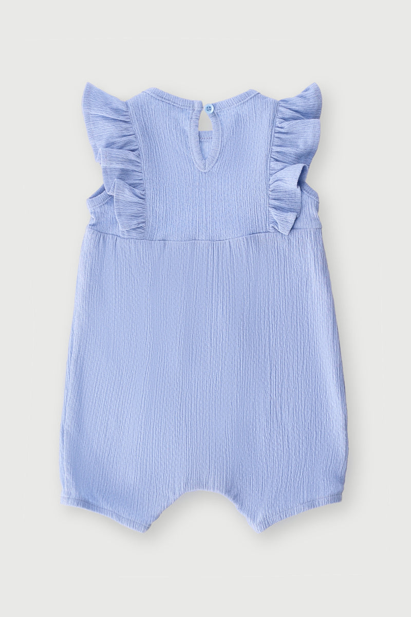 Baby Girls Textured Frill Romper - Blue