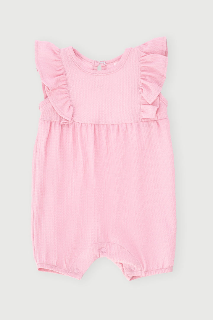 Baby Girls Textured Frill Romper - Pink