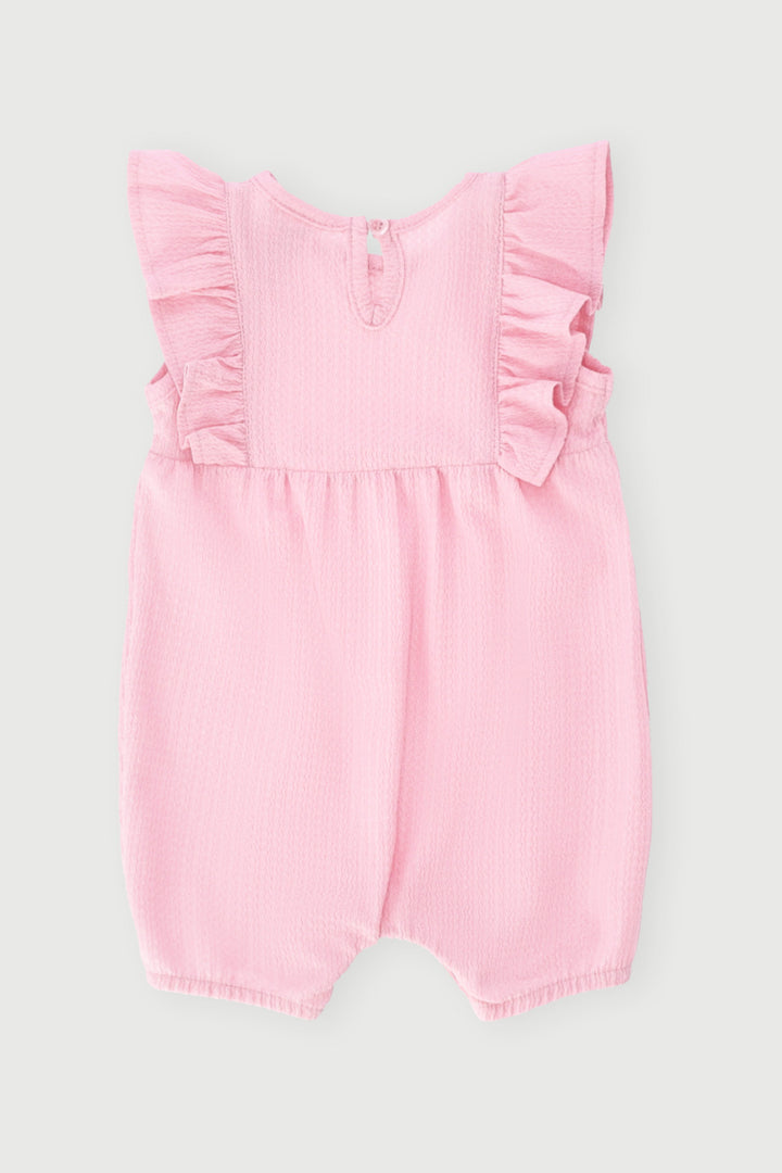 Baby Girls Textured Frill Romper - Pink