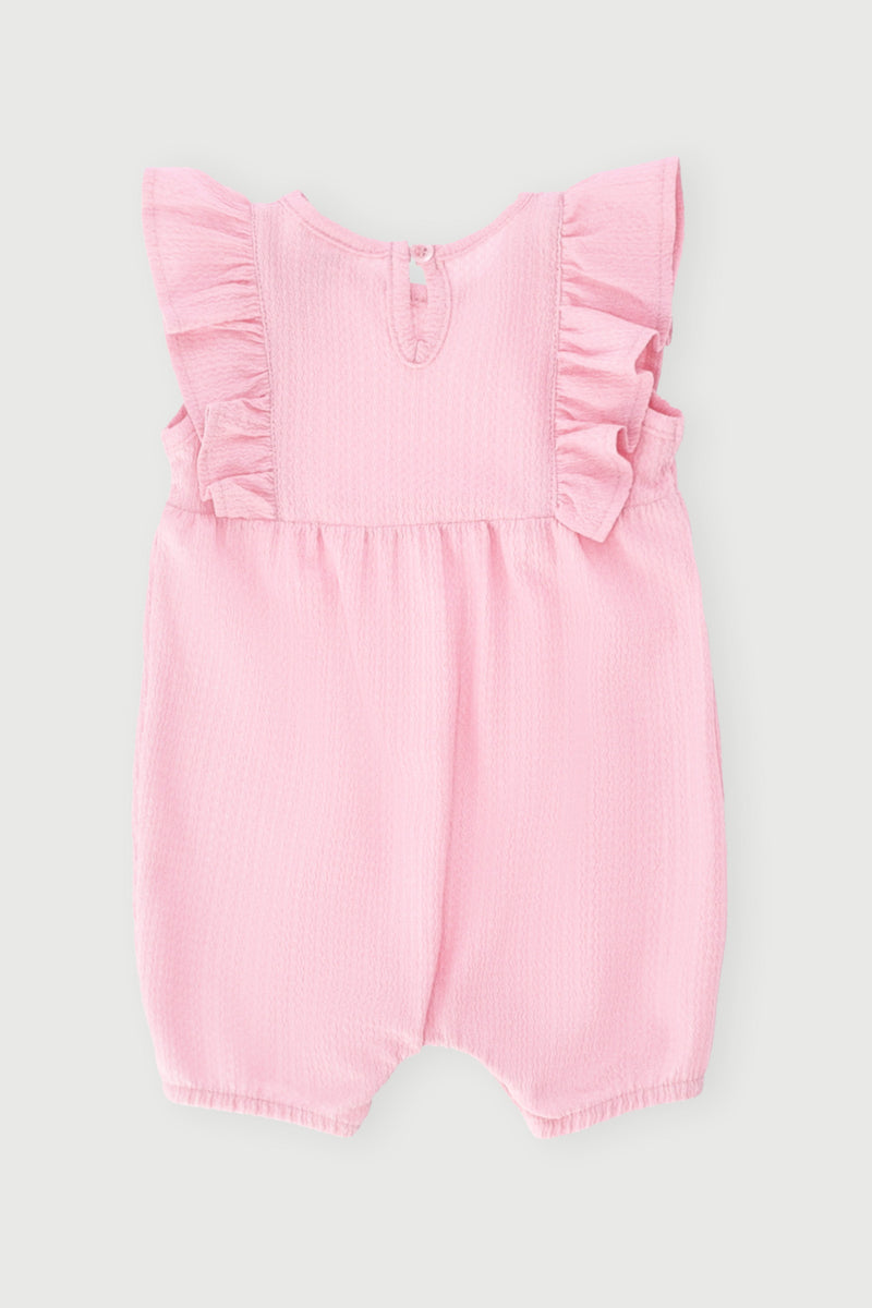 Baby Girls Textured Frill Romper - Pink