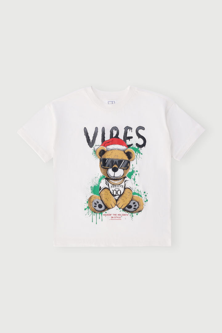 Pre-Boys Christmas Teddy Tee - White