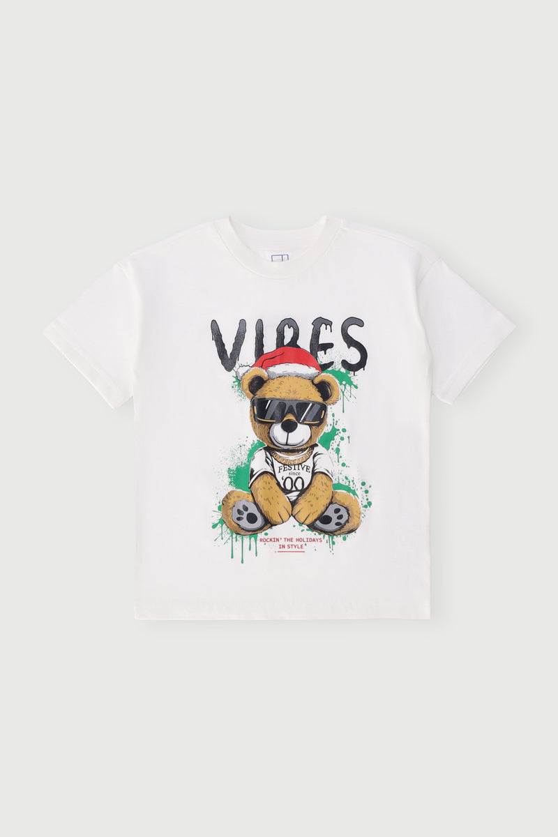 Pre-Boys Christmas Teddy Tee - White