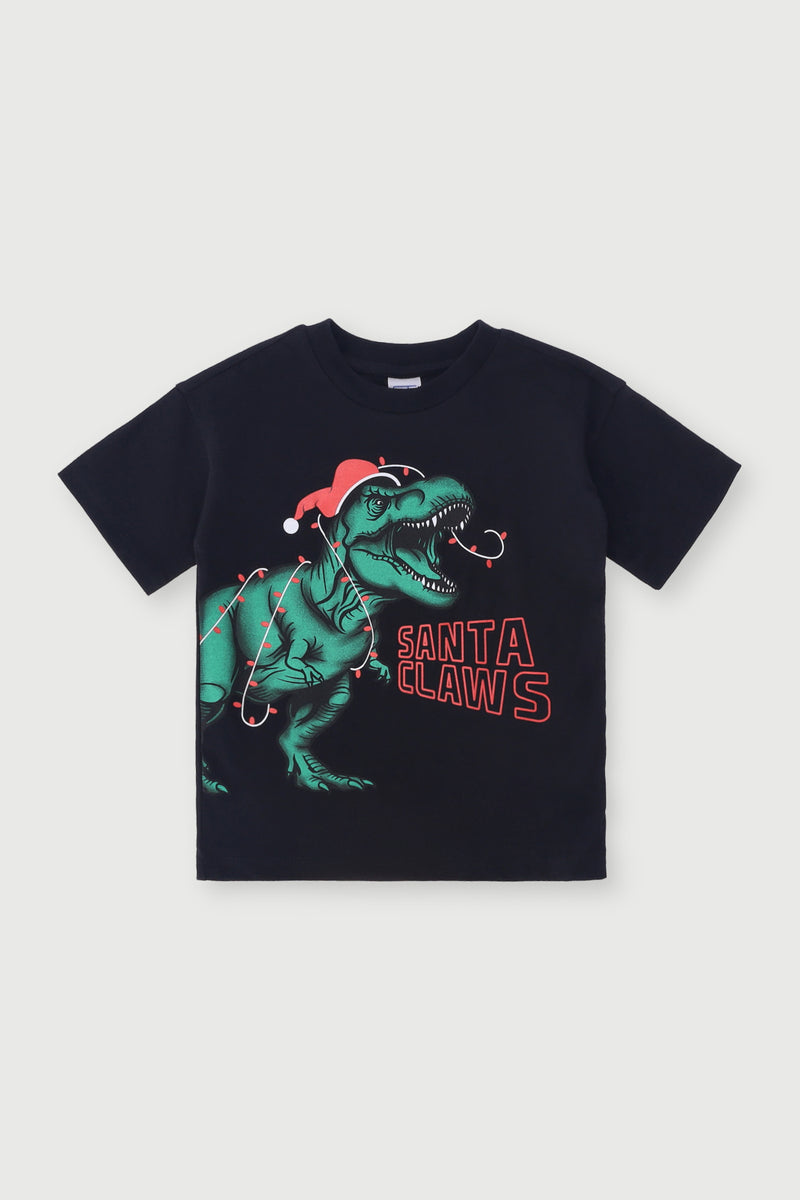 Pre-Boys Christmas Dino Tee - Black