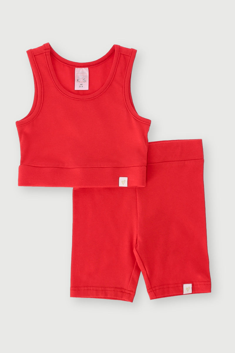 Pre-Girls Strappy Vest & Cycle Short Set - Red