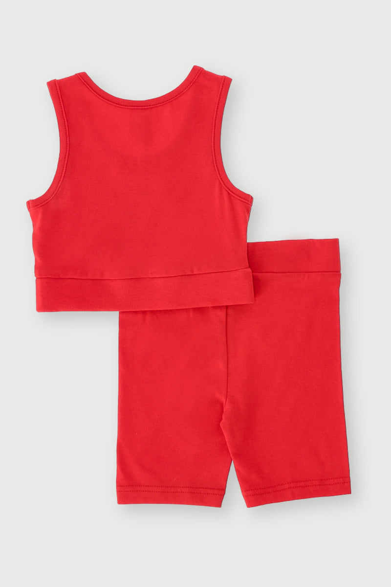 Pre-Girls Strappy Vest & Cycle Short Set - Red
