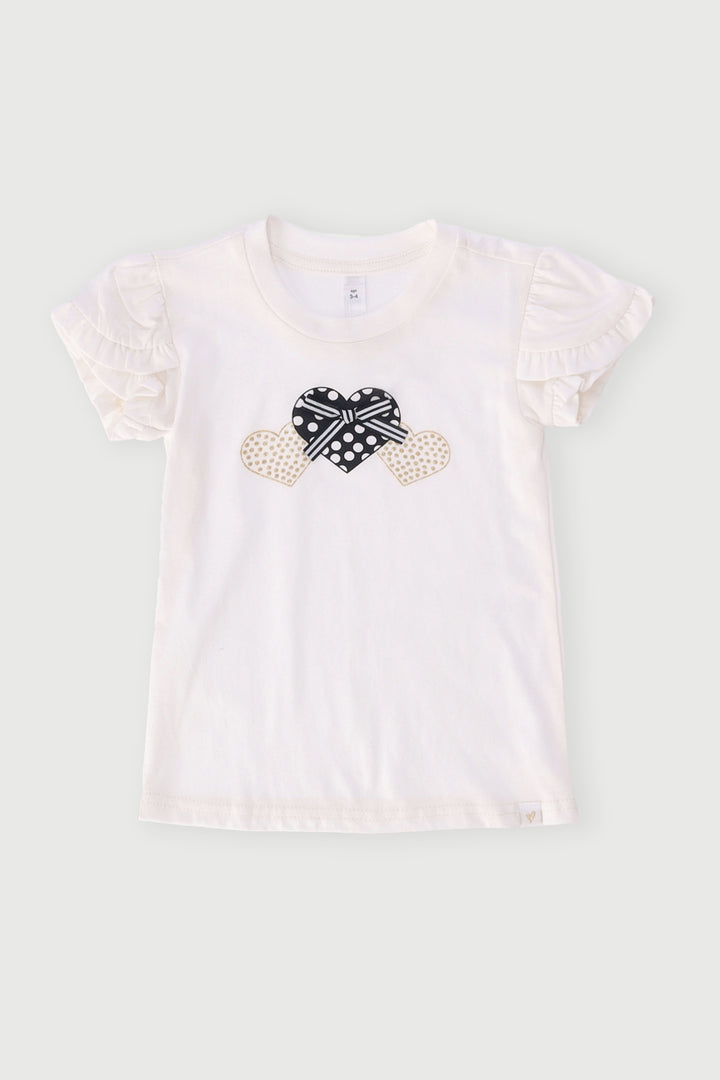 Pre-Girls 3D Hearts Tee - Cream