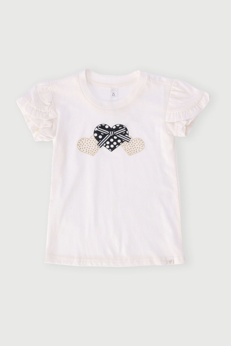 Pre-Girls 3D Hearts Tee - Cream