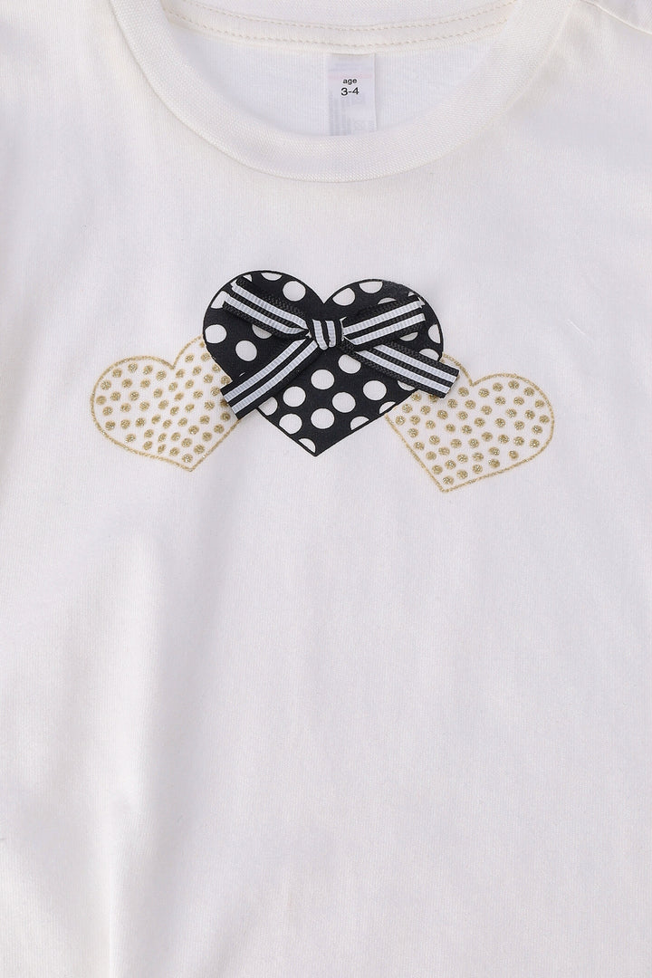 Pre-Girls 3D Hearts Tee - Cream
