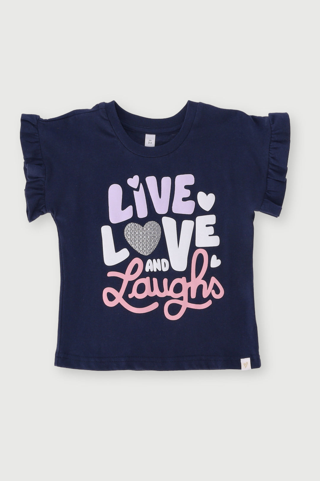 Pre-Girls Drop Shoulder Frill Tee - Navy