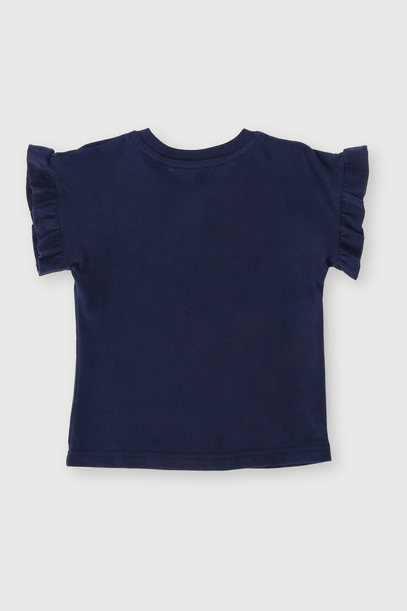 Pre-Girls Drop Shoulder Frill Tee - Navy