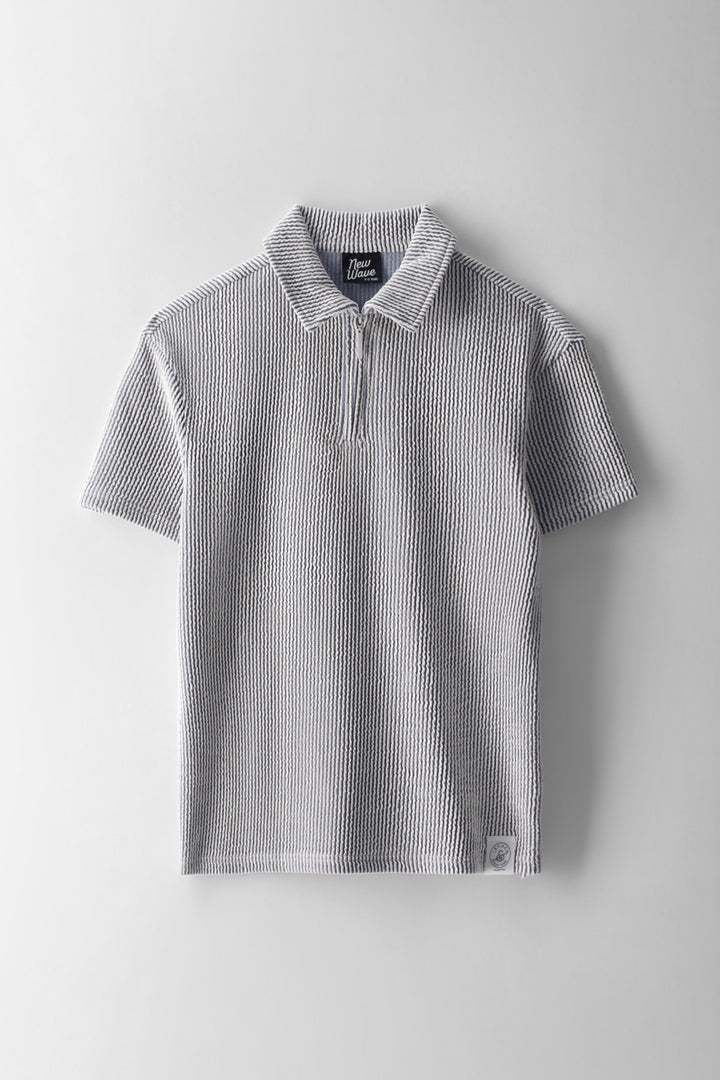 Boys Stripe Seersucker Zip Golfer - Multi