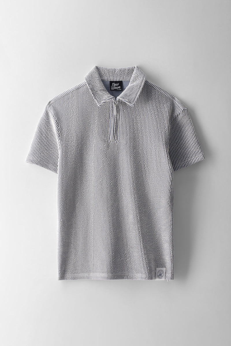 Boys Stripe Seersucker Zip Golfer - Multi
