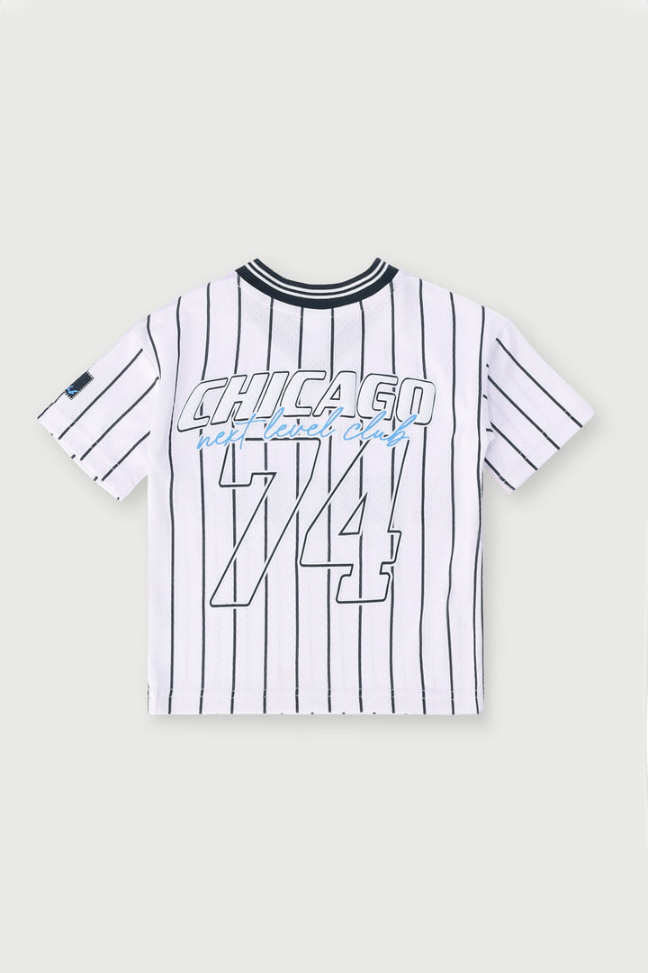 Pre-Boys Striped Jacquard Embroidered Varsity Tee - White/Blue