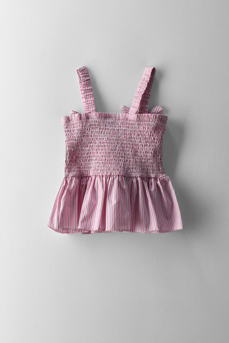 Girls Stripe Elastciated Hem Woven Shirt - Pink