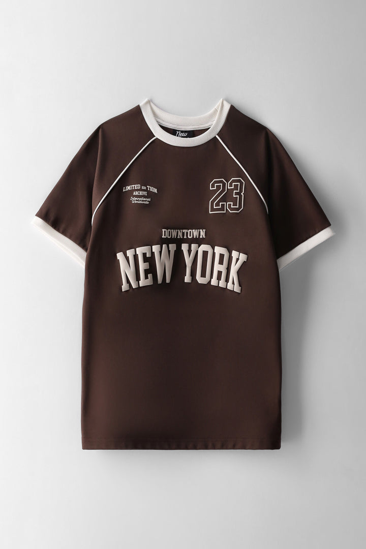 Boys Interlock Oversized Sports T-Shirt - Chocolate