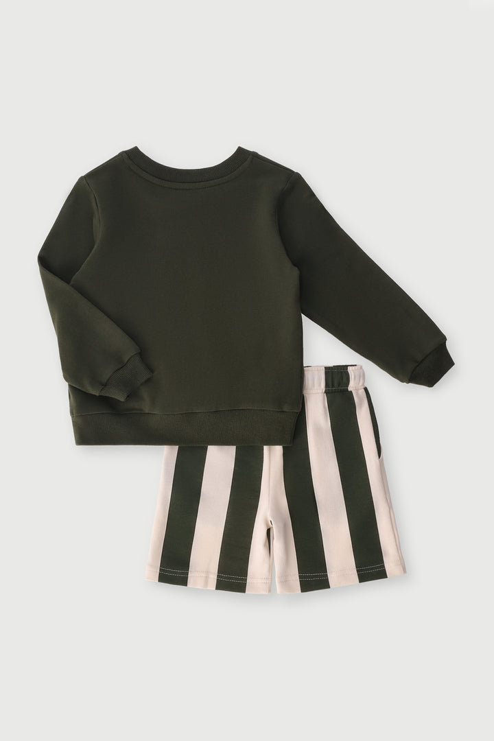 Pre-Boys Apple Fleece Crew & Shorts Set - Olive