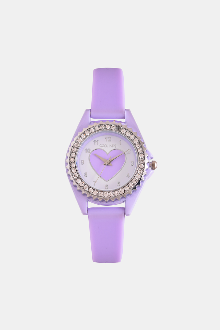 Girls Resin Heart Analogue Watch - Lilac