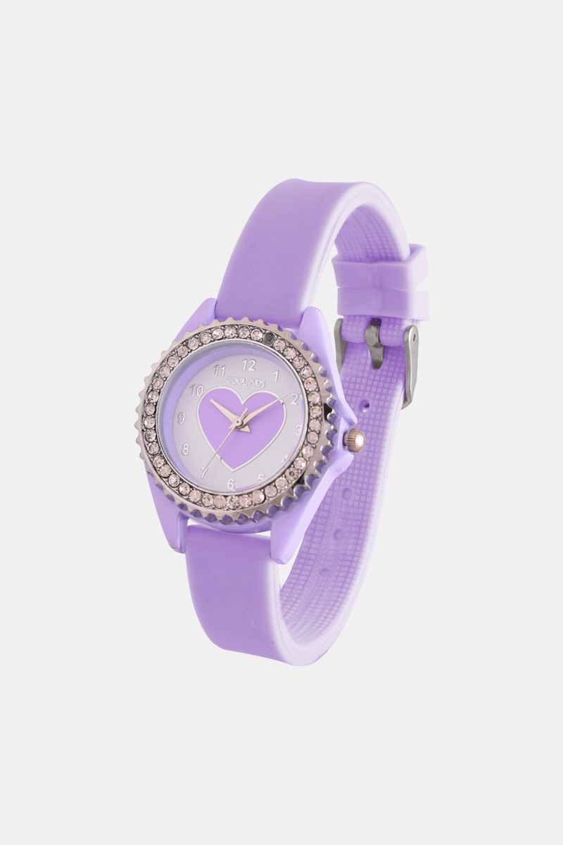 Girls Resin Heart Analogue Watch - Lilac