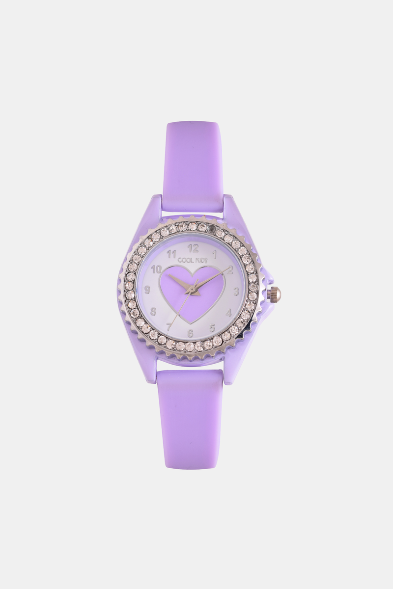 Girls Resin Heart Analogue Watch - Lilac