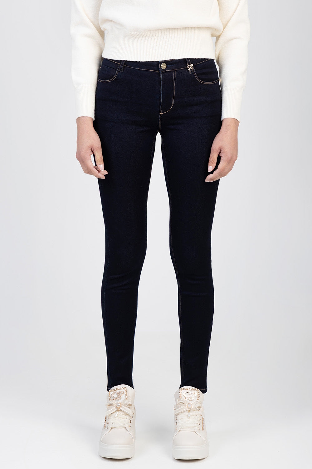 Celine Mid Waist Skinny In Sateen Denim - Dark Wash