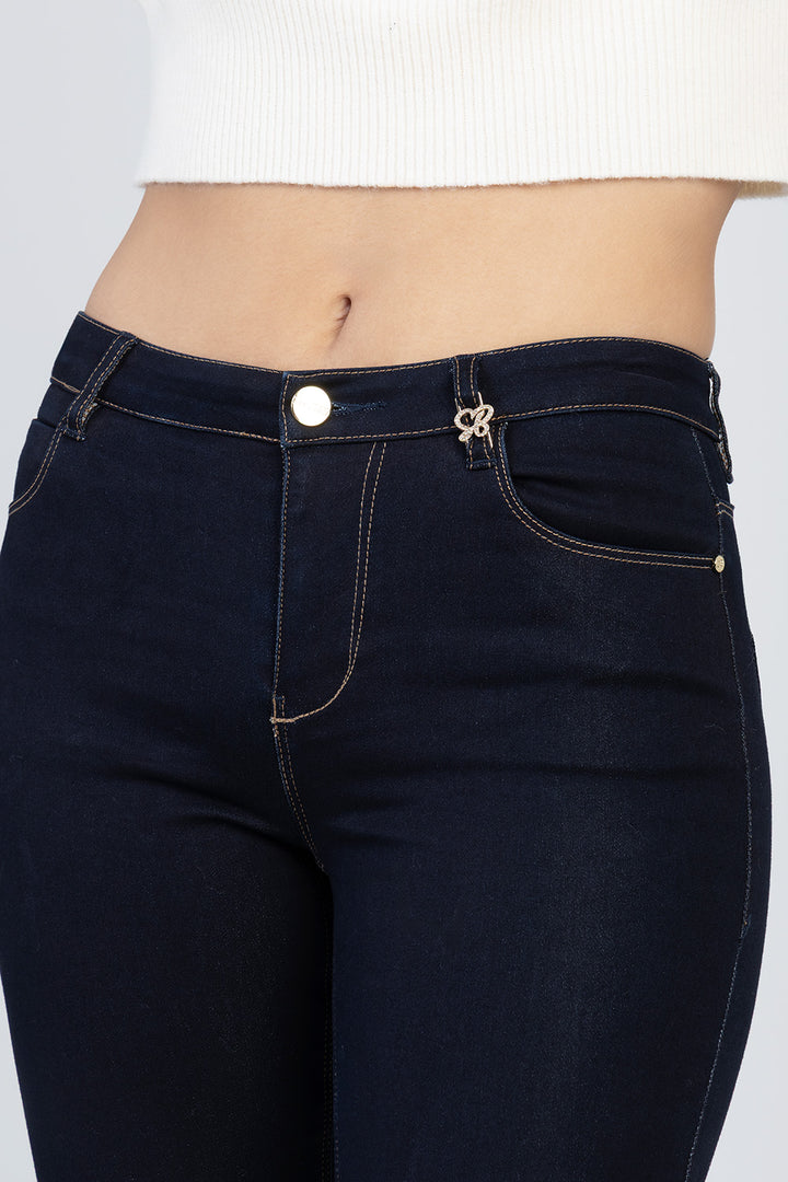 Celine Mid Waist Skinny In Sateen Denim - Dark Wash