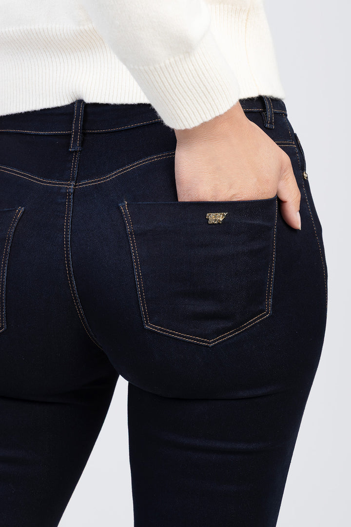 Celine Mid Waist Skinny In Sateen Denim - Dark Wash