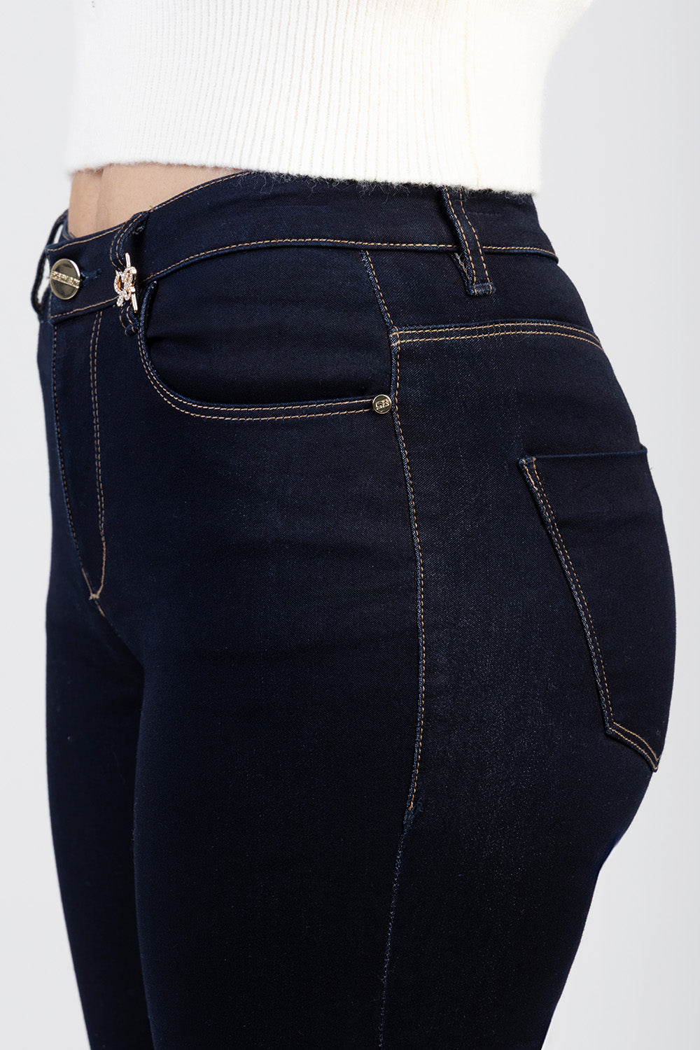 Celine Mid Waist Skinny In Sateen Denim - Dark Wash