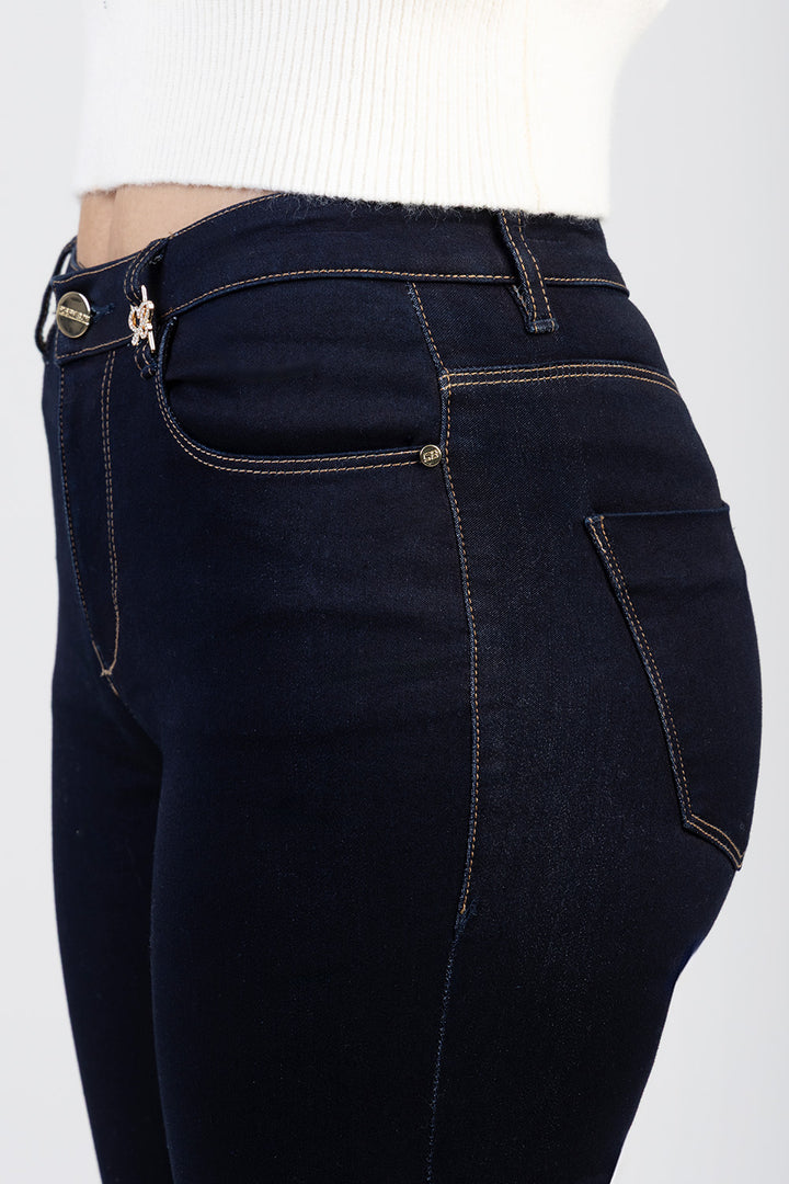 Celine Mid Waist Skinny In Sateen Denim - Dark Wash