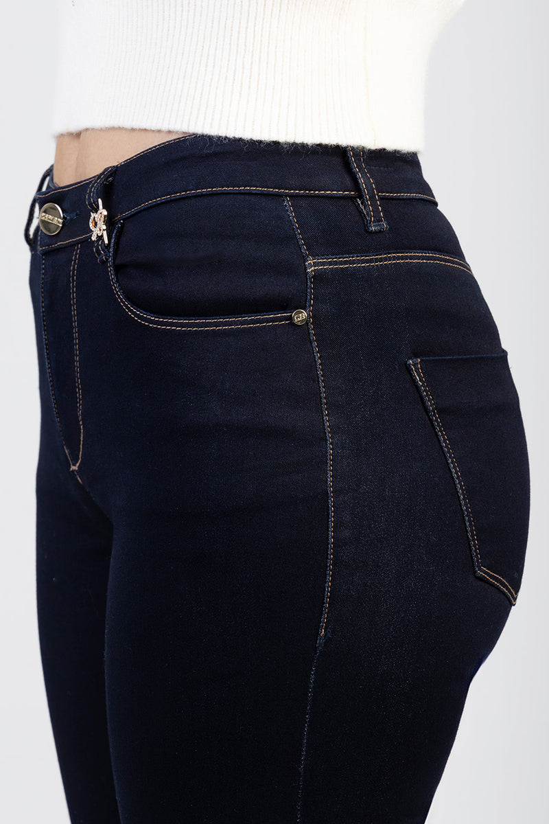 Celine Mid Waist Skinny In Sateen Denim - Dark Wash