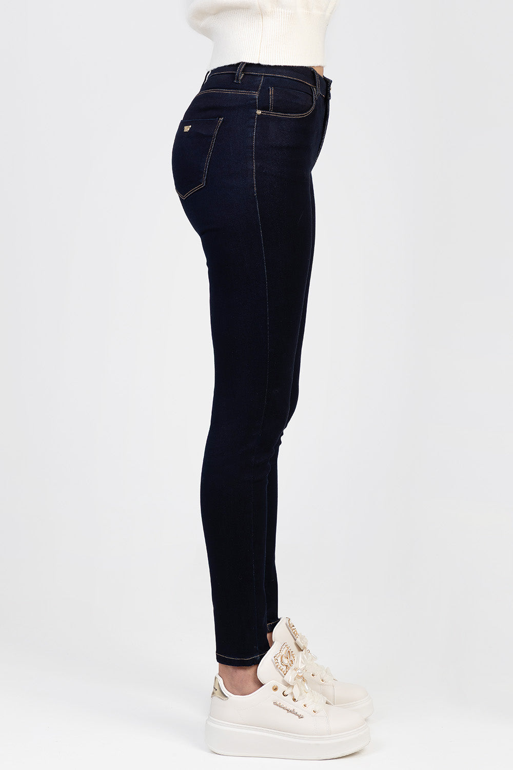 Celine Mid Waist Skinny In Sateen Denim - Dark Wash