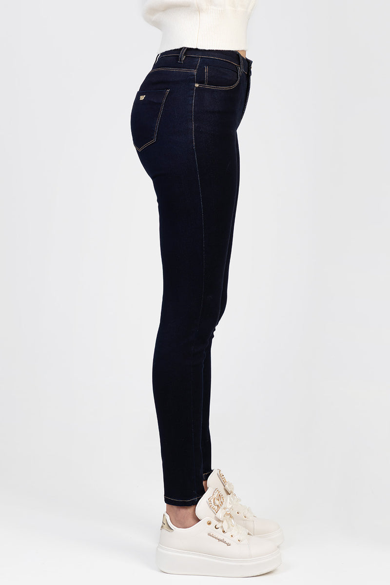 Celine Mid Waist Skinny In Sateen Denim - Dark Wash