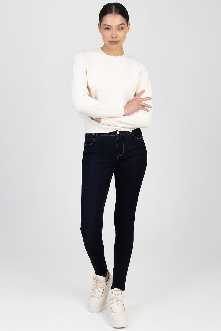 Celine Mid Waist Skinny In Sateen Denim - Dark Wash
