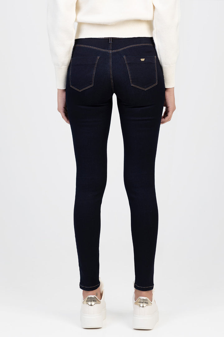 Celine Mid Waist Skinny In Sateen Denim - Dark Wash