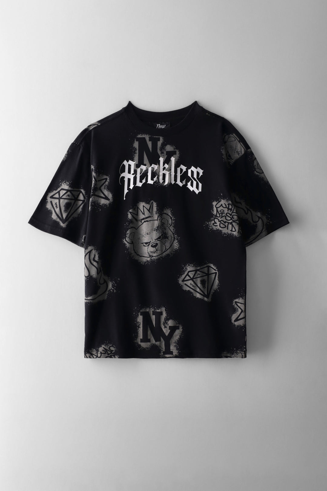 Boys Nyc Grafitti Oversized T-Shirt - Black