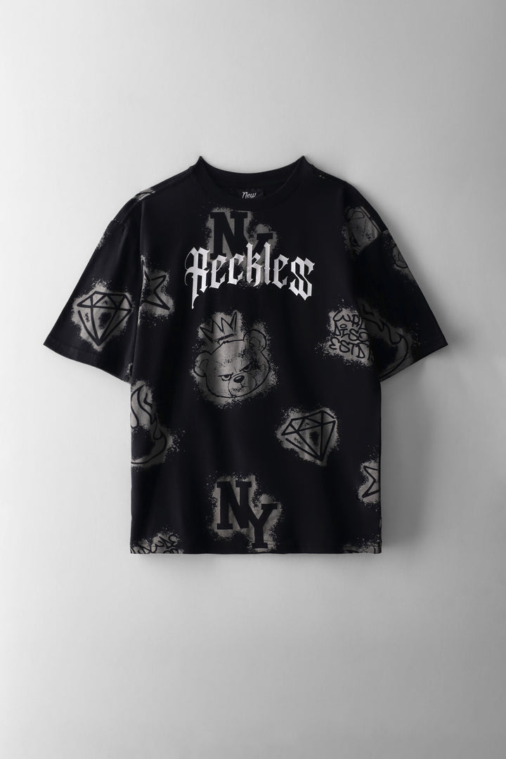 Boys Nyc Grafitti Oversized T-Shirt - Black